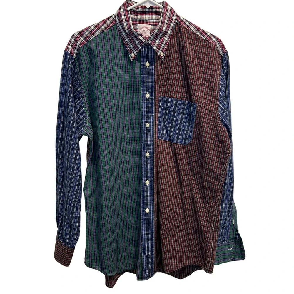 Brooks Brothers 346 Patchwork Plaid Shirt Medium Men's Multi Color Shirt Cotton - Picture 2 of 7